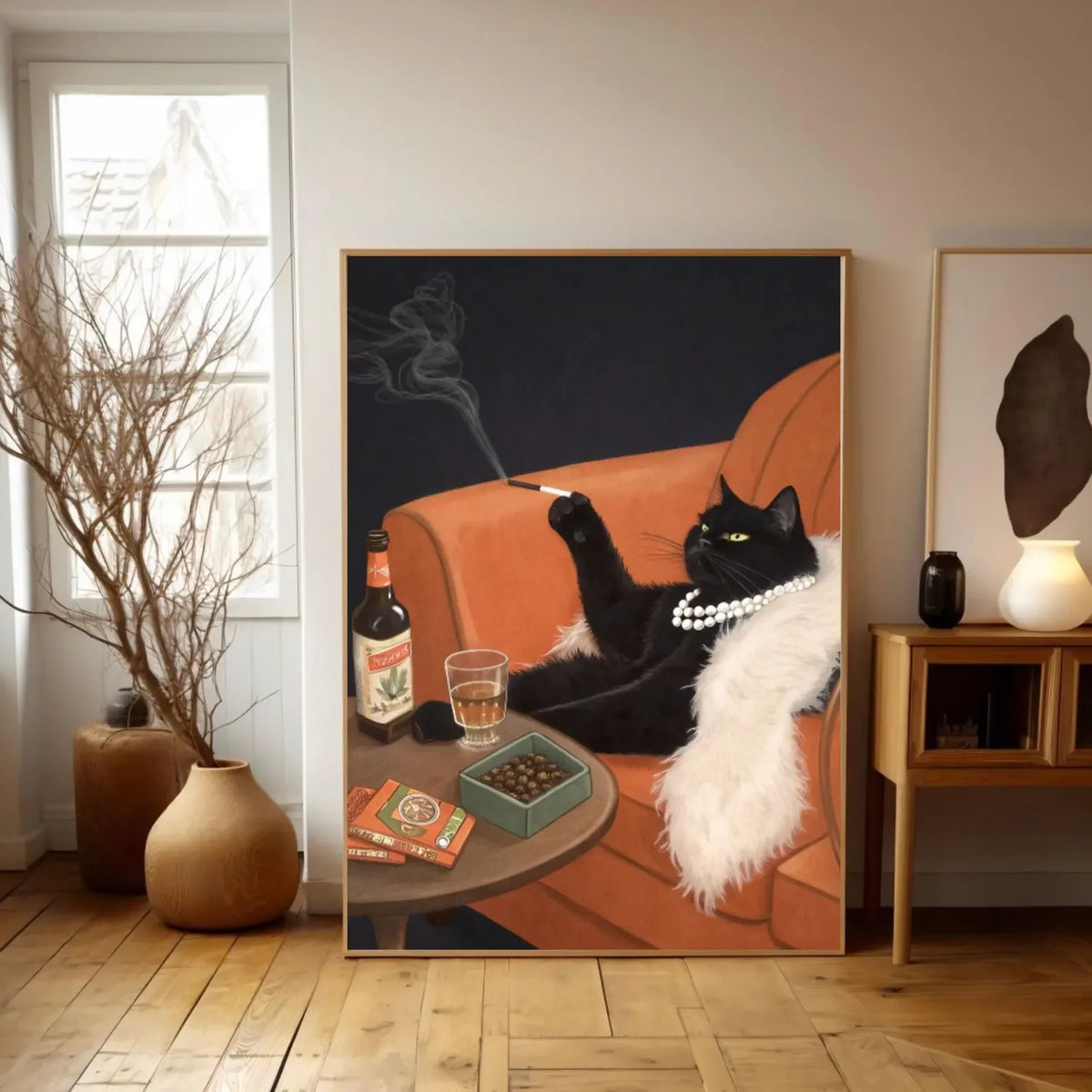 Decoorama: Arte Vintage de Gato Preto Fumando - Decoração Peculiar